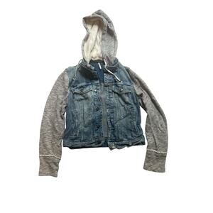 Free People Women's Denim‎ Jacket with Grey Knit Hood and Sleeves size Small